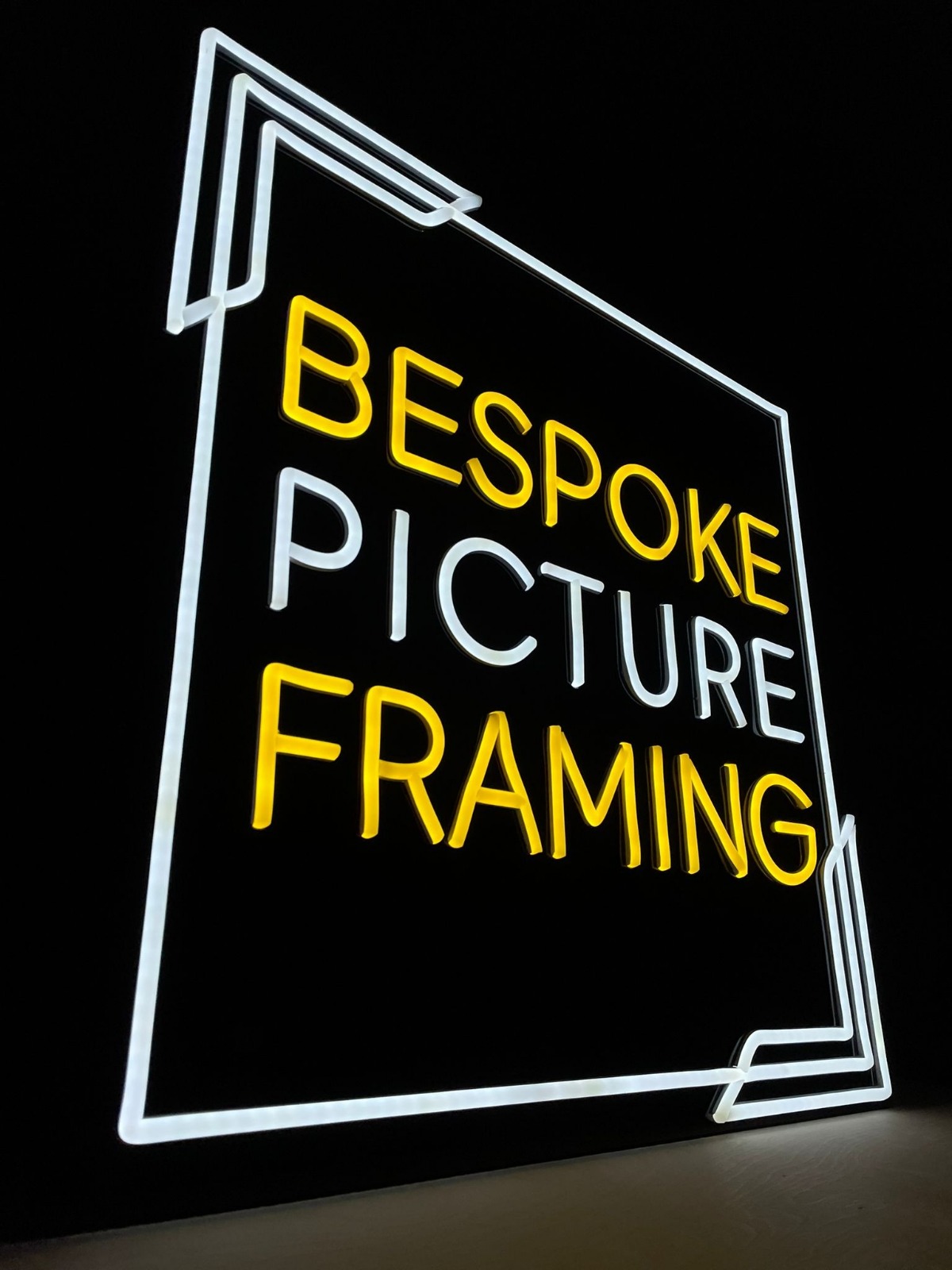 Bespoke Picture Framing yellow & white neon