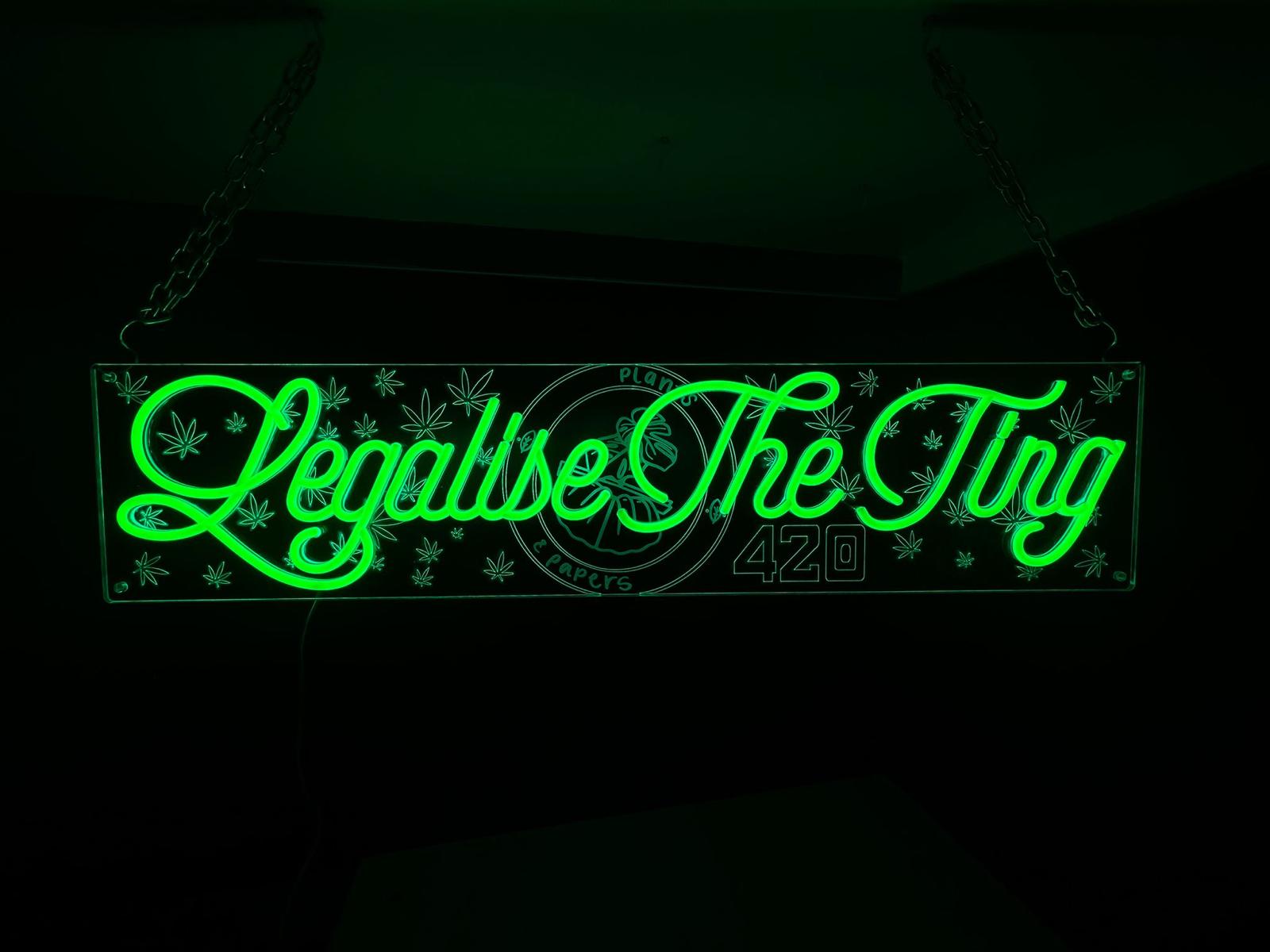 Legalise The Ting green hanging neon