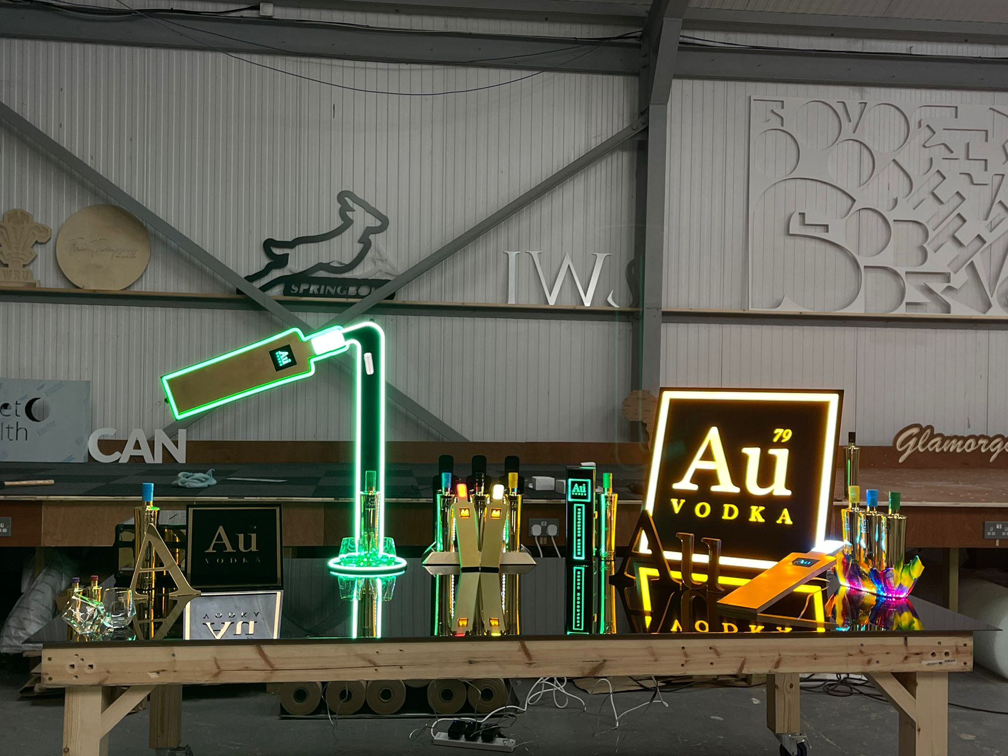 Au Vodka full POS display in workshop