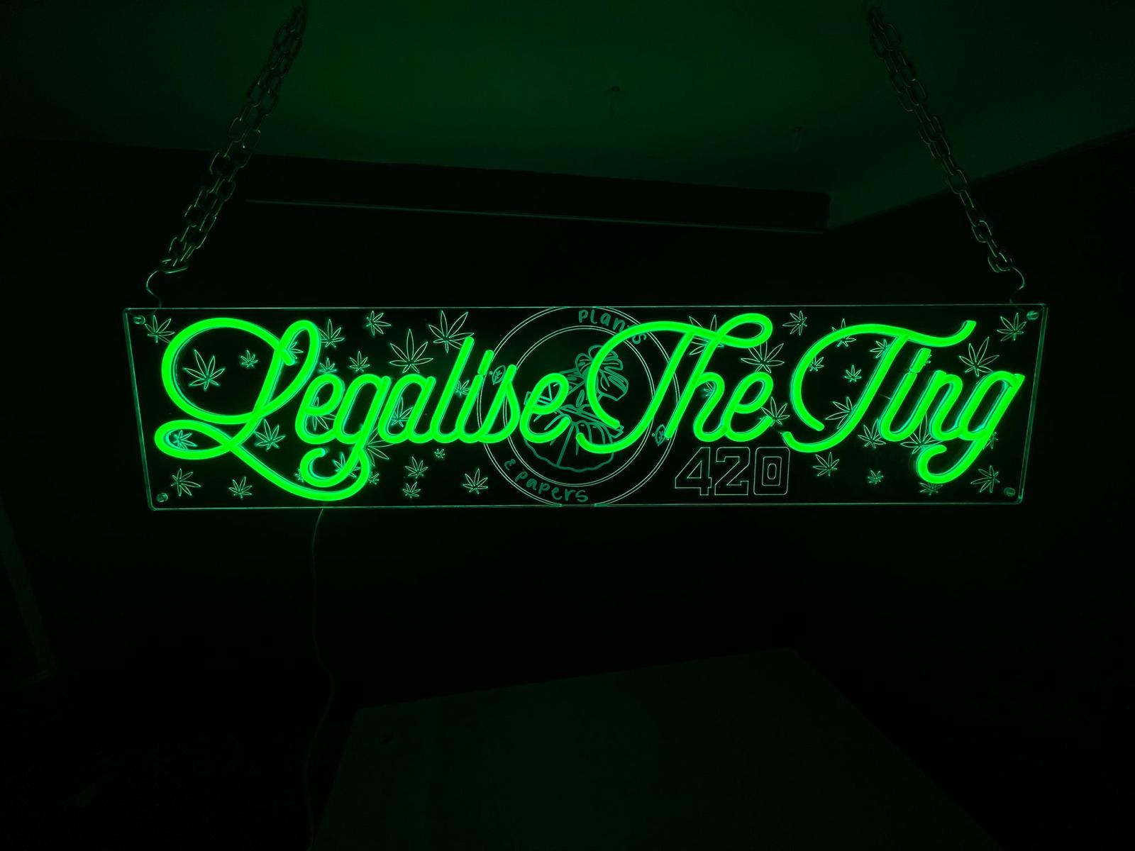 Legalise The Ting green hanging neon