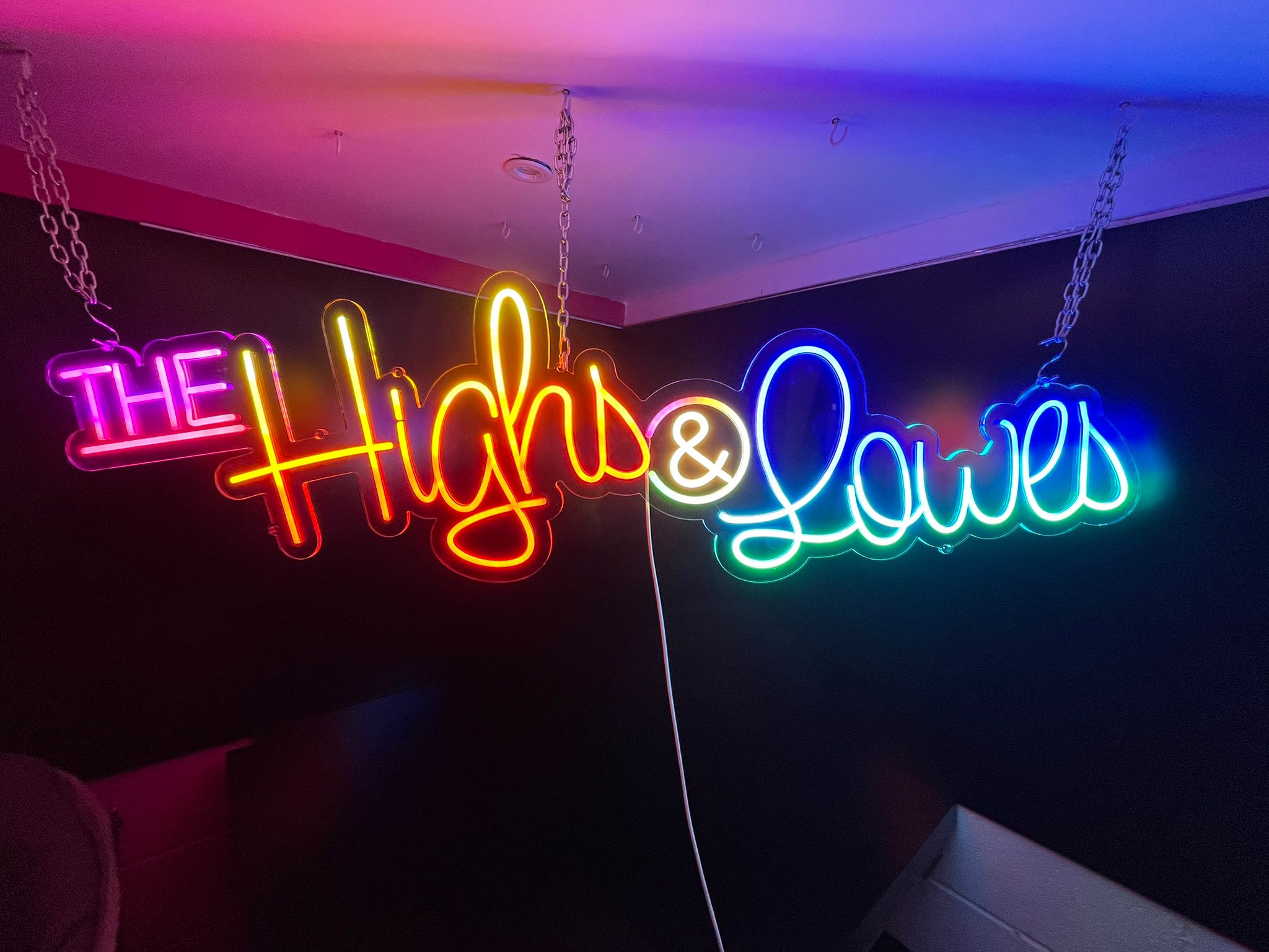 The Highs & Lowes multi-colour hanging neon