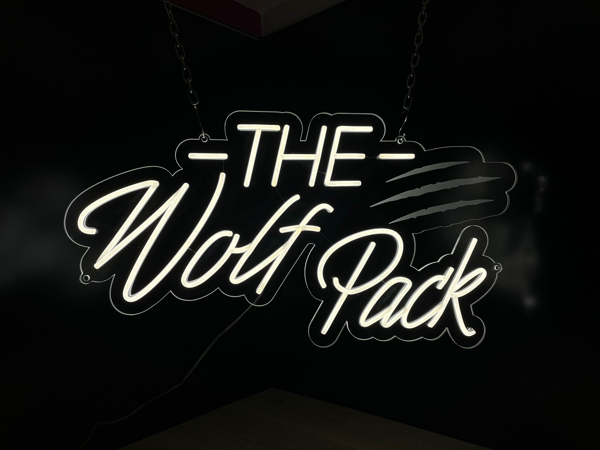 The Wolf Pack white hanging neon