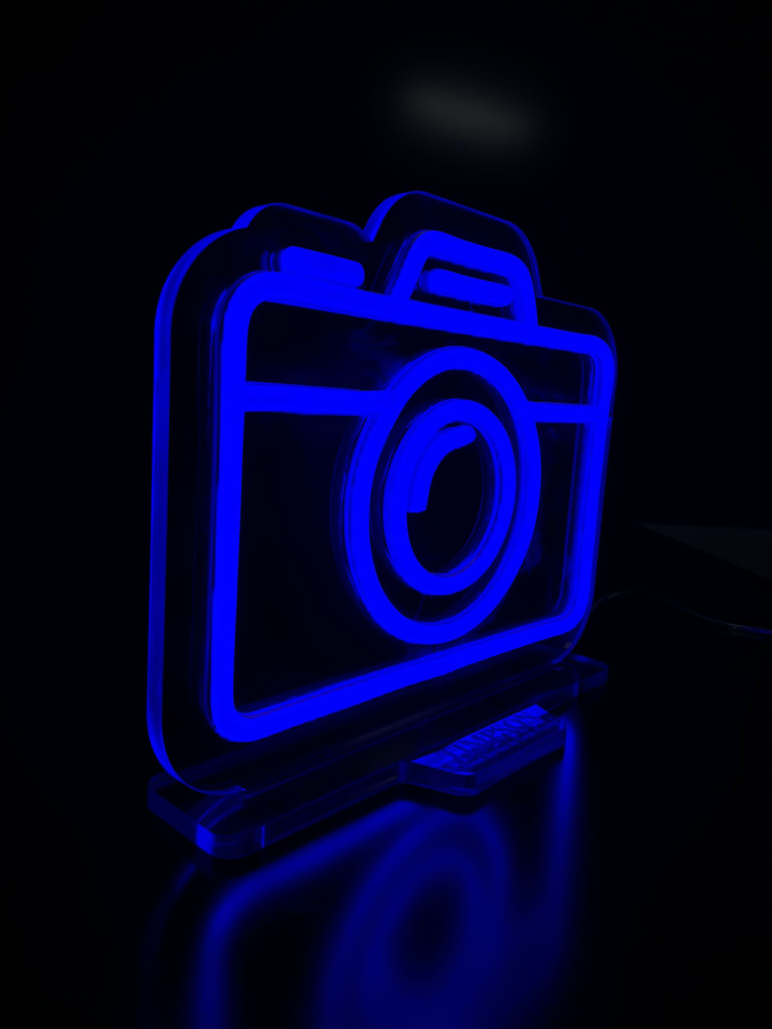 Timpson blue camera neon