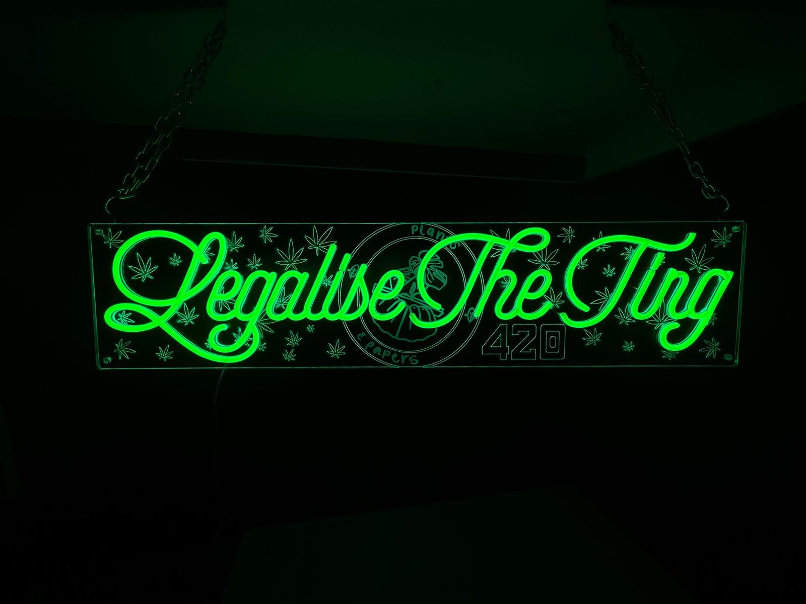 Legalise The Ting green hanging neon