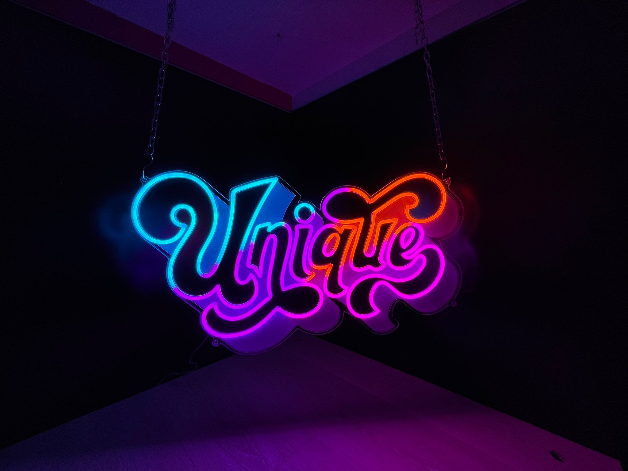 Uniqe colourful retro-style hanging neon
