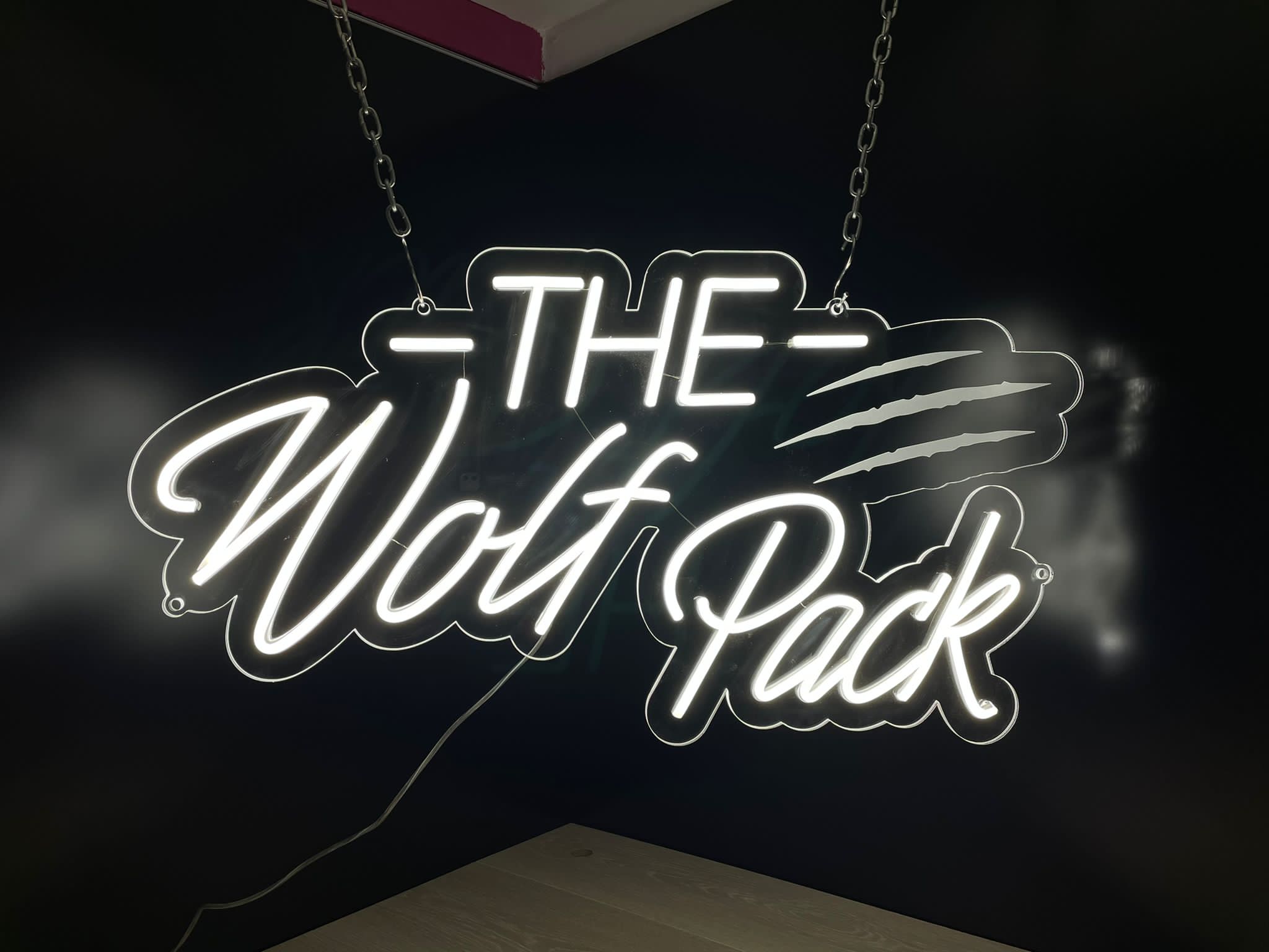 The Wolf Pack white hanging neon