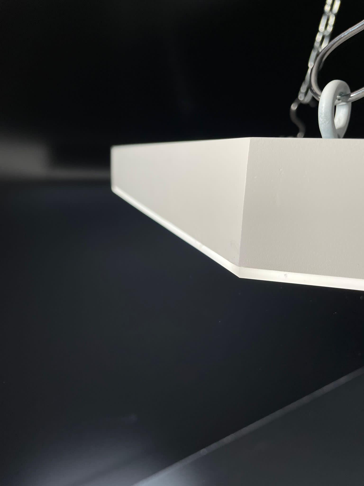 Hexagonal illuminated pendant edge close-up