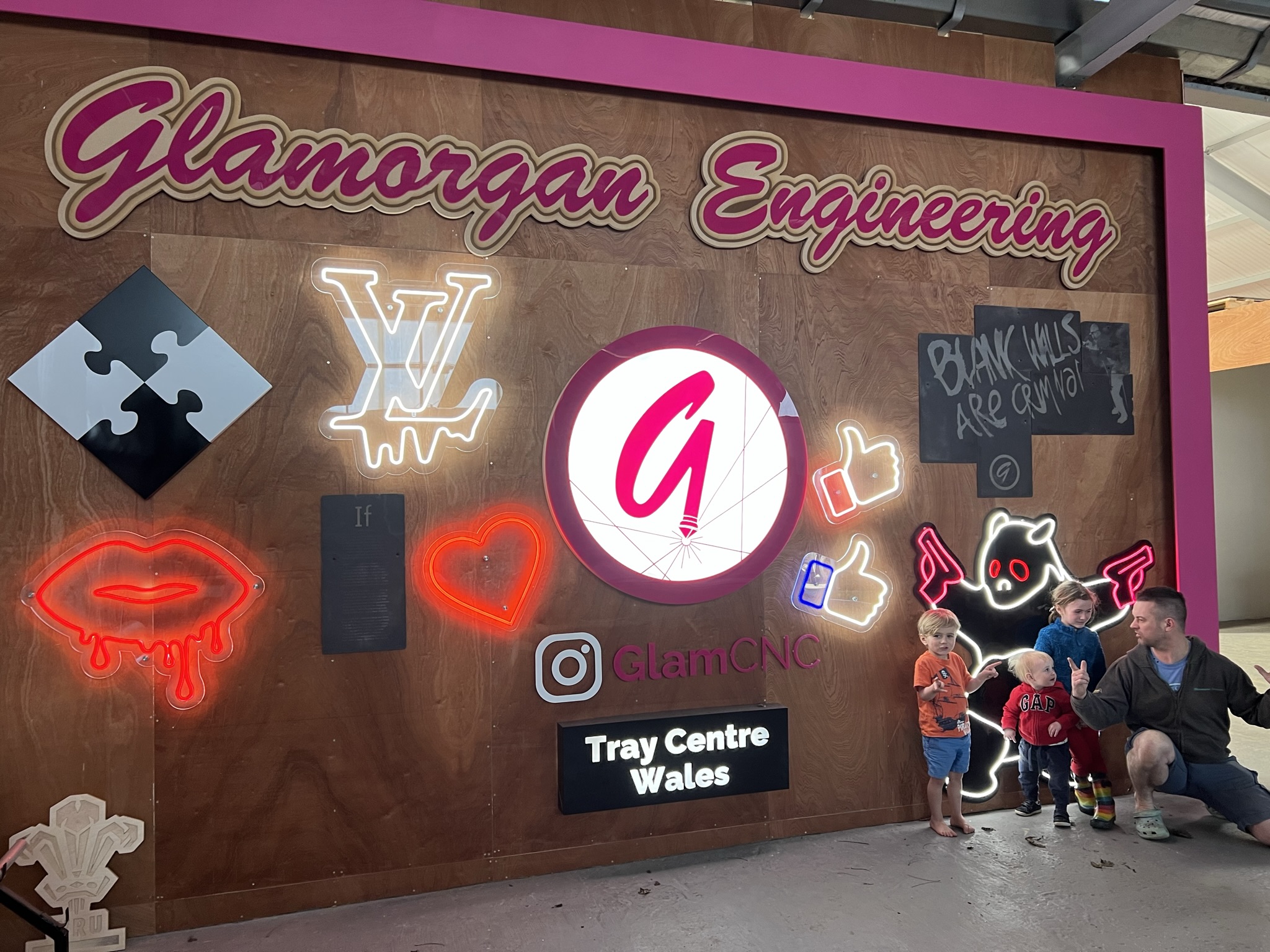 Glamorgan Engineering wall with visiting family
