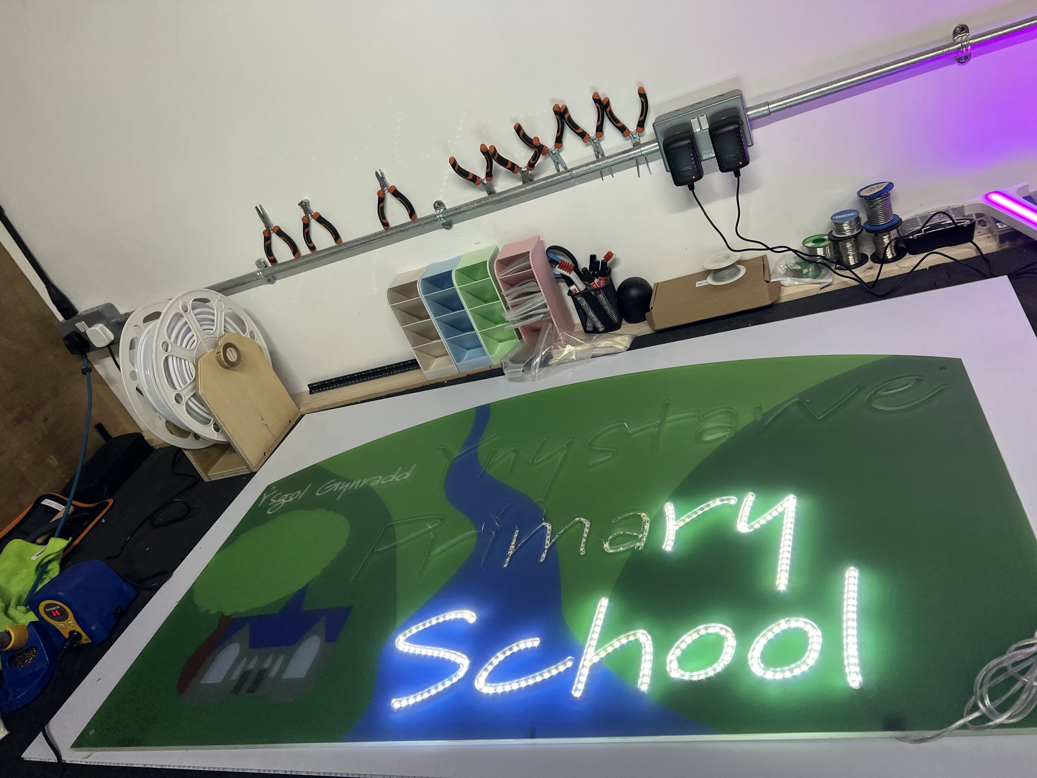 Ynystawe Primary School illuminated sign in fabrication