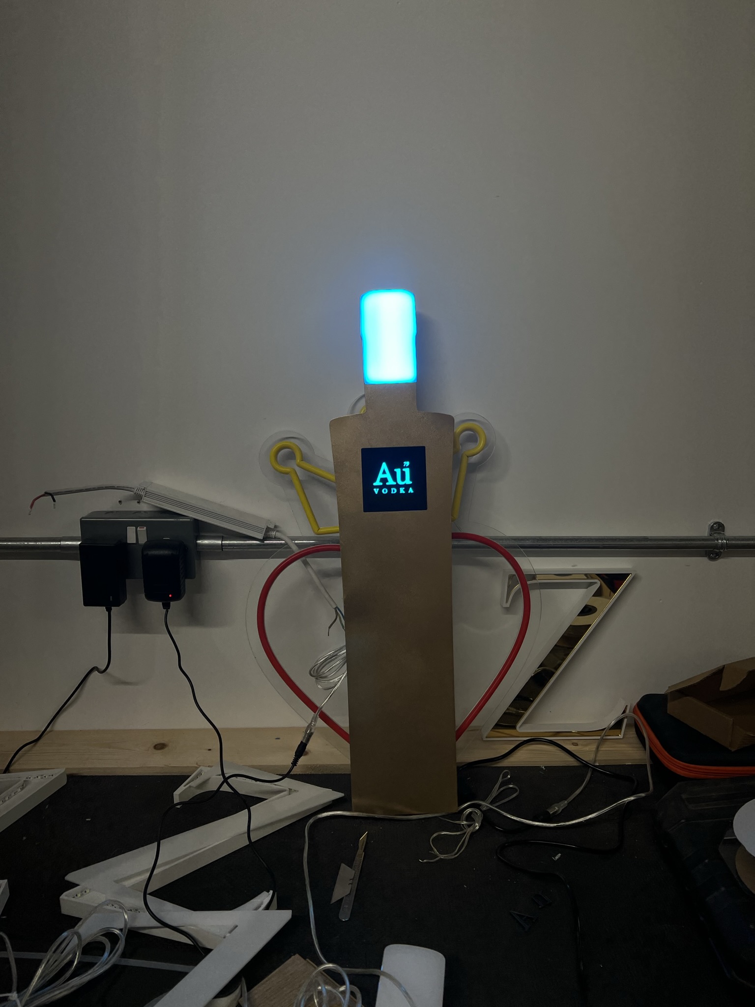 Au Vodka bottle prop in fabrication