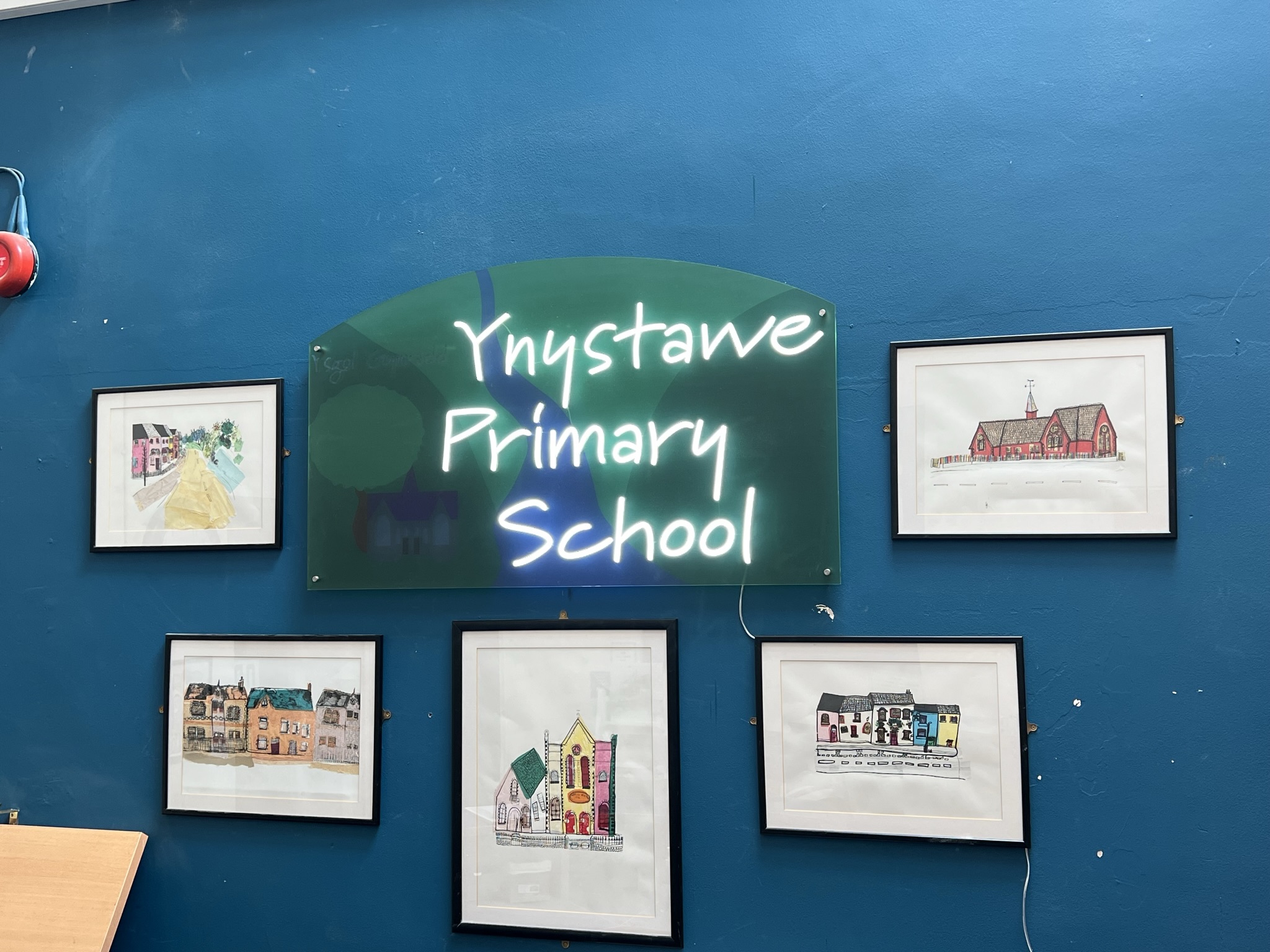 Ynystawe Primary School illuminated sign installed