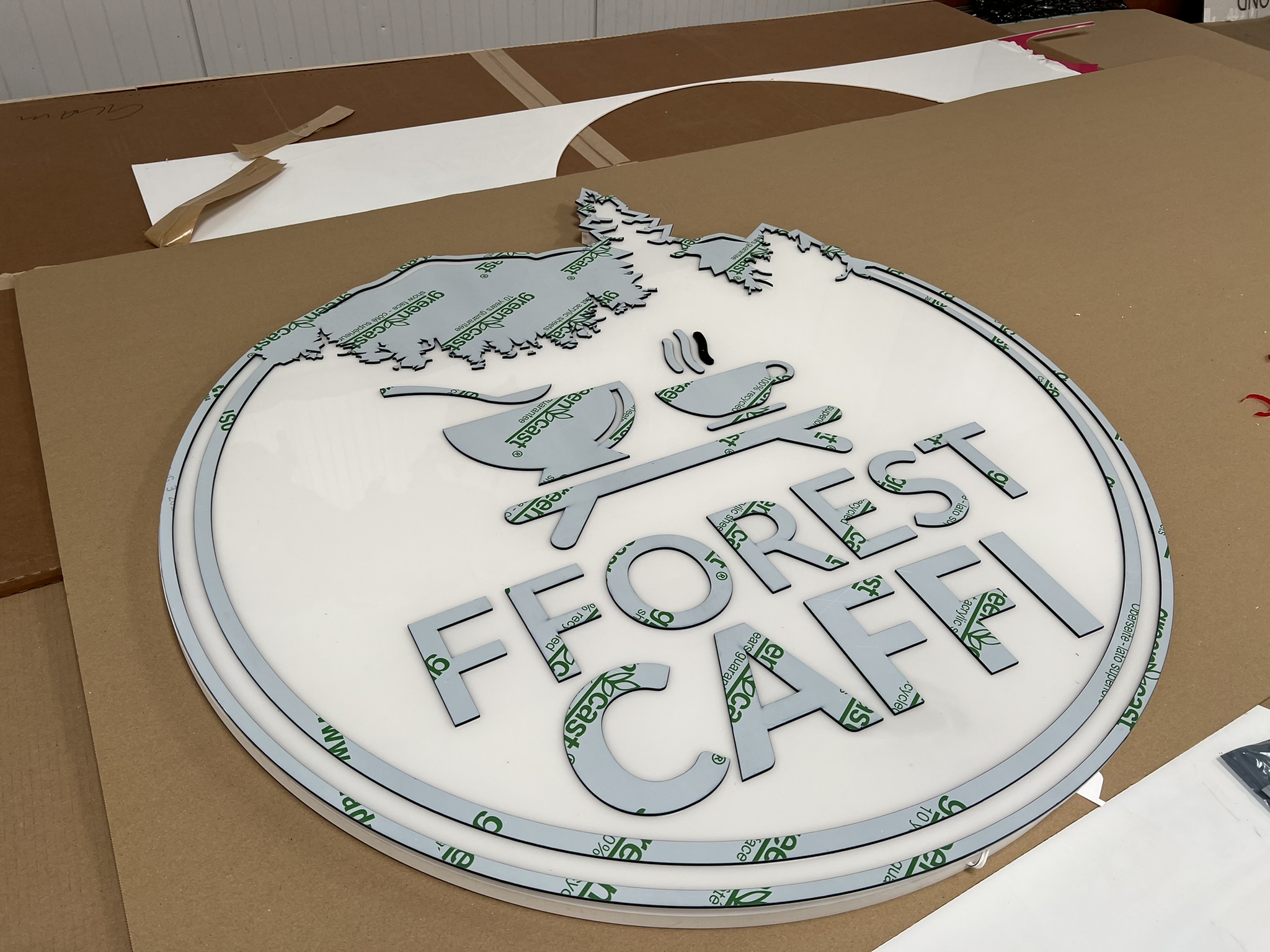 Fforest Caffi acrylic sign in fabrication