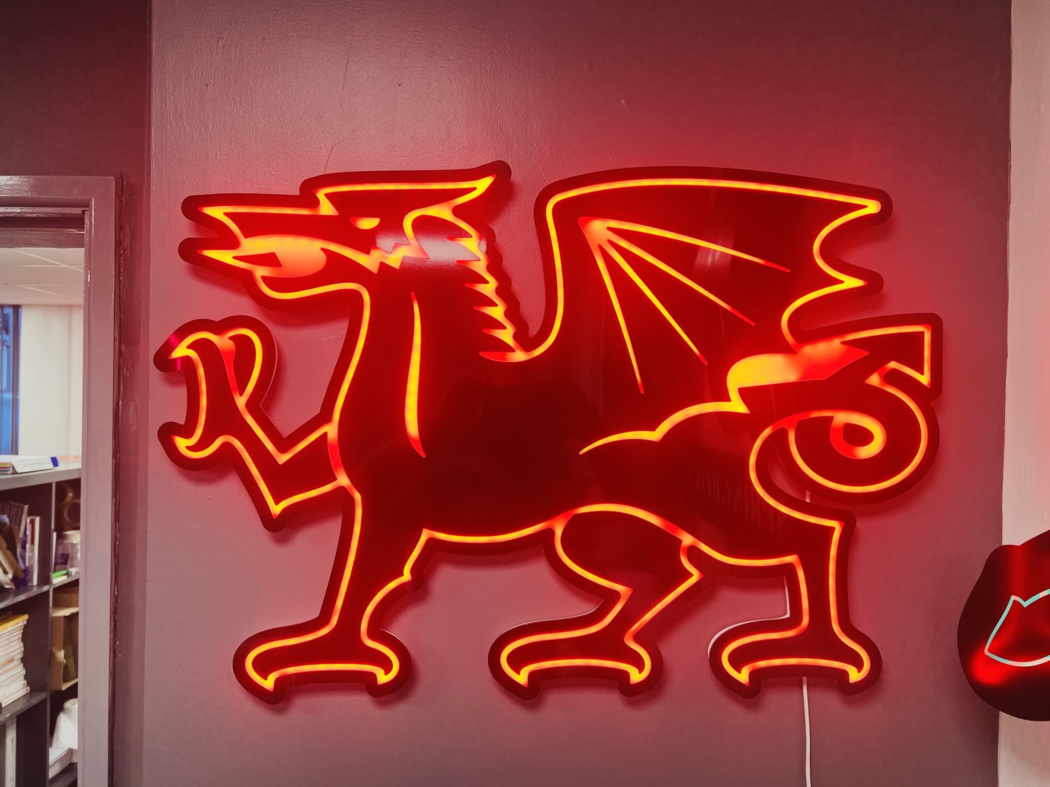 Welsh red dragon neon installed on wall